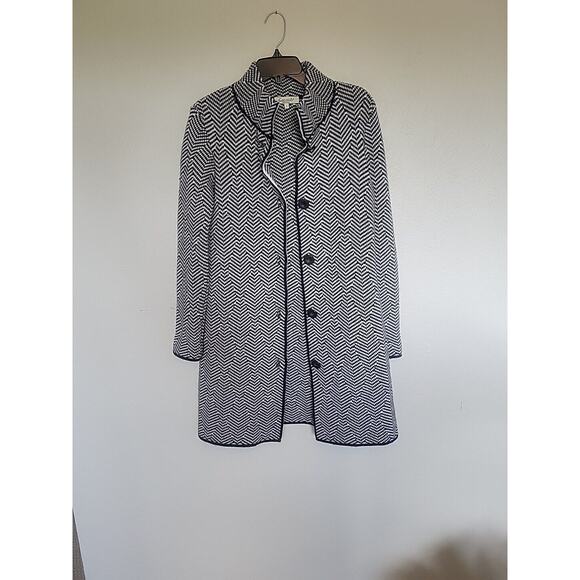 Cocogio Cardigan Sweater Coat Women's Size Small Black/White Chevron Tweed - Picture 9 of 12